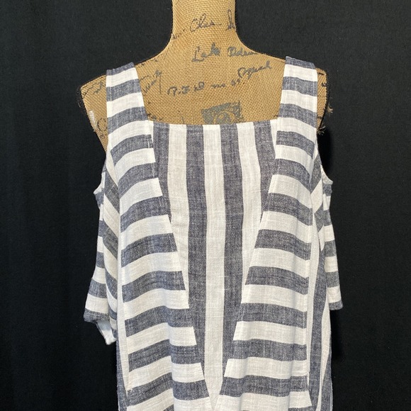 NEW Soft Surroundings S Linen Bl Tunic Top Pocket Shift Cold Shoulder Sunset - Picture 3 of 9